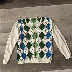 Men's Argyle Sweater - Green, Blue, and White